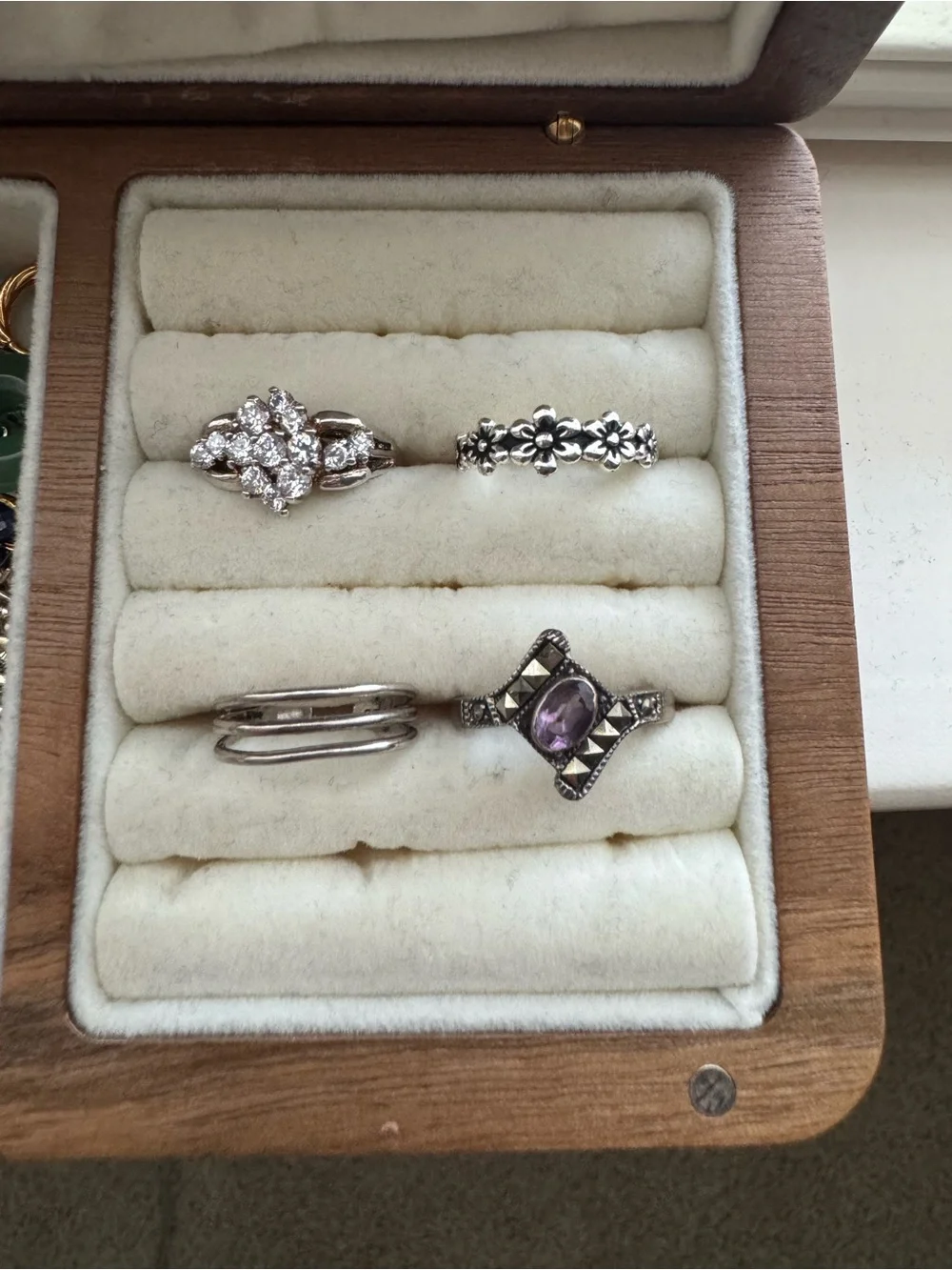 Sterling Silver Marcasite Ring with Purple Amethyst Center